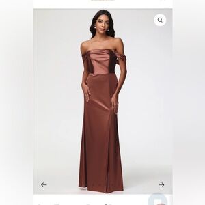 Cicinia Terracotta Stretch Satin
Off The Shoulder Formal Dress